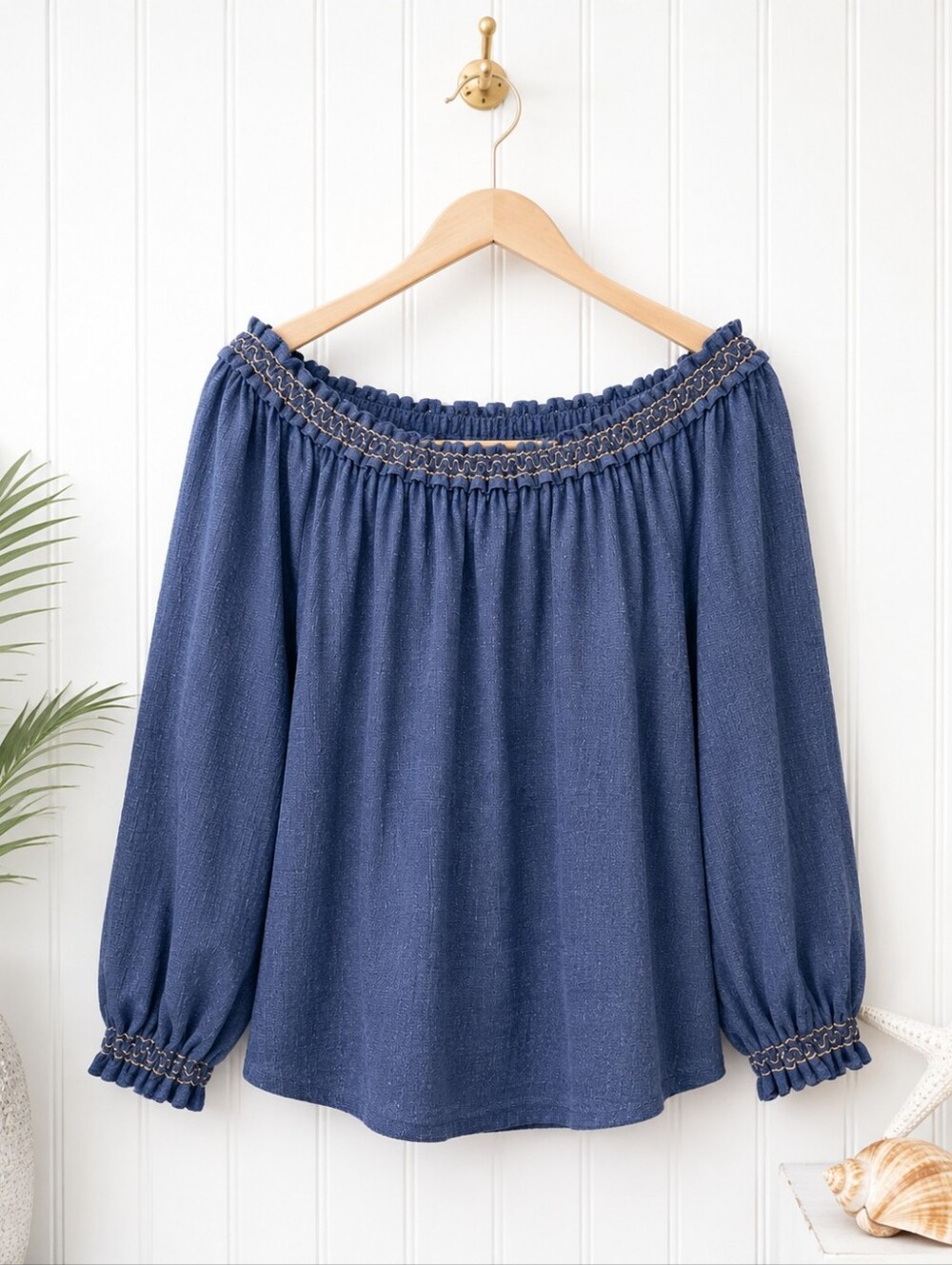 MAX STUDIO | Blue Off Shoulder Peasant Blouse | Size Small | Romantic Top - Picture 6 of 8